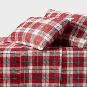 Threshold Red and White Plaid Bedding Sheets